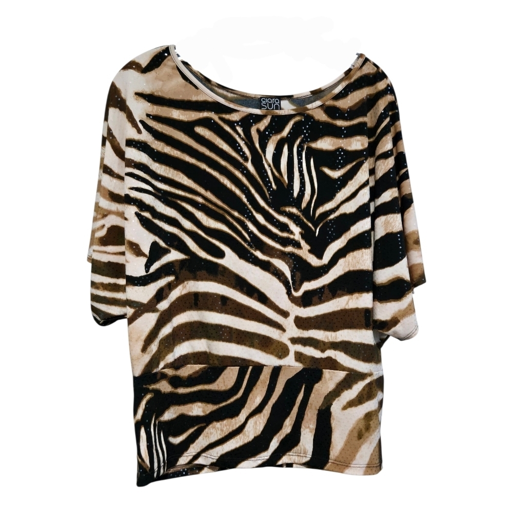 CLARA SUNWOO Brown and Tan Boxy Relaxed Blouse, Medium